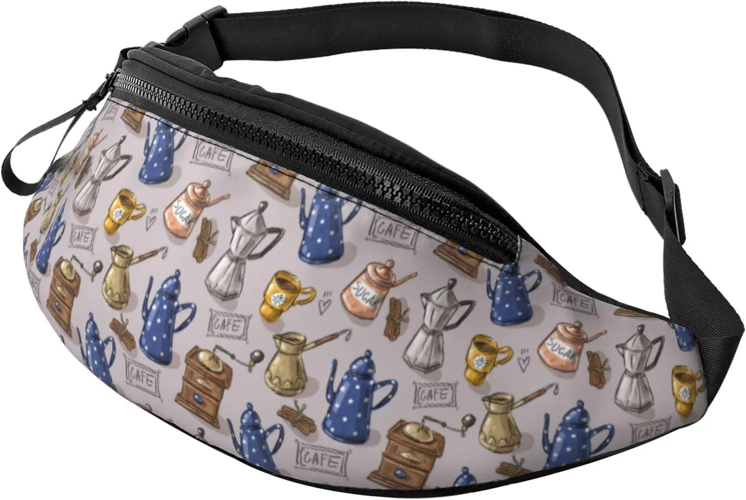 Crossbody Fanny Packs for Women Men - Vintage Teapot Coffee Grinder Running Belt Bag Travel Waist Bag for Women Men