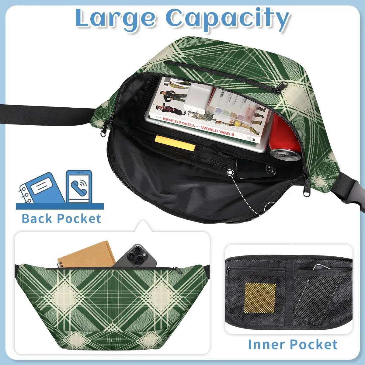 Crossbody Sling Bag for Women Men Plaid Pattern Lightweight Waterproof Travel Essentials
