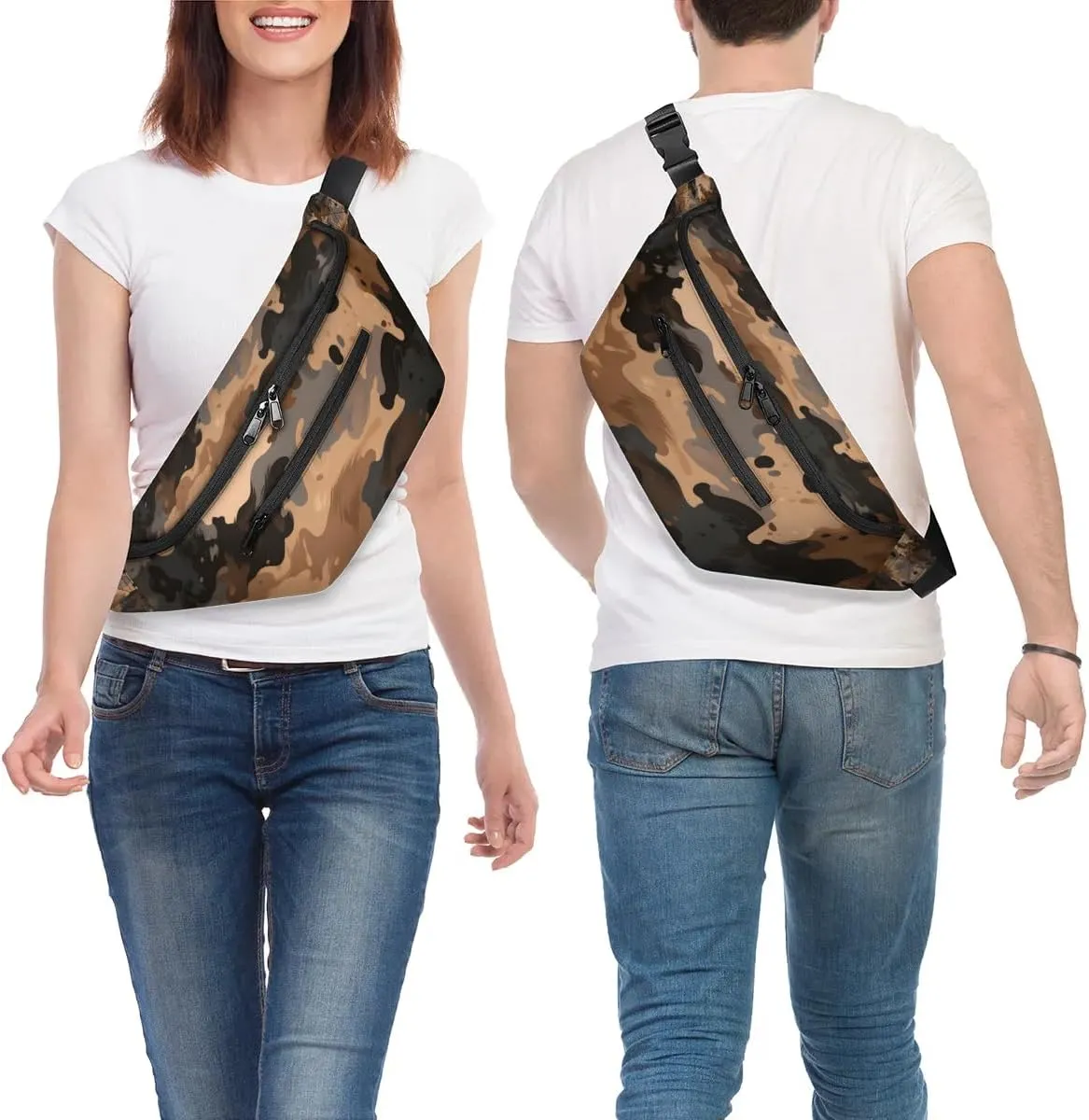 Crossbody Sling Bags for Women Men Brown Camo Casual Sling Backpack Daypack Chest Bag for Travel Sport Hiking Running
