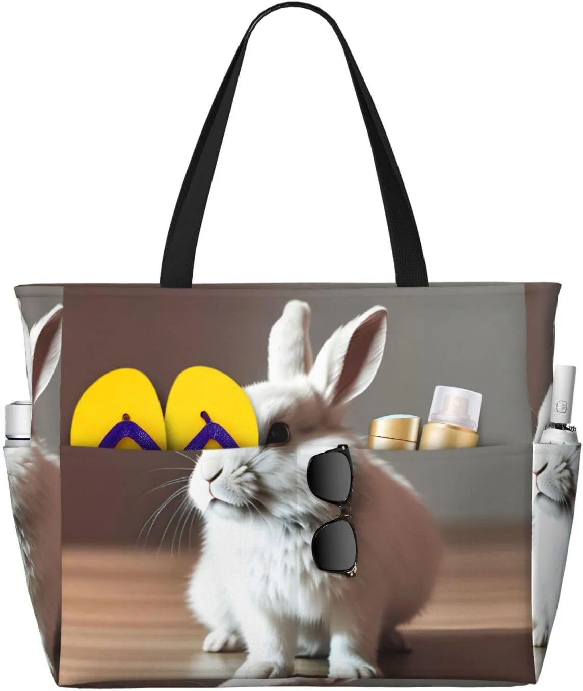 cry white rabbit print Large Waterproof Beach Bag for Women Tote Bag for Travel Vacation fun Travel Bag