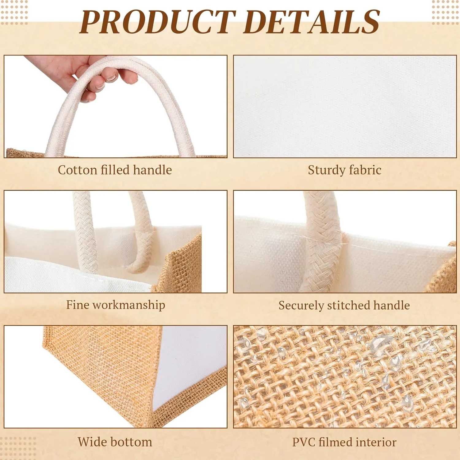Cunno 24 Pcs Burlap Tote Bag Mini Jute Reusable Waterproof Bag with Handles Small Blank Canvas for Wedding Beach DIY Gift(Elegant,9.06 x 6.3 x 5.12)