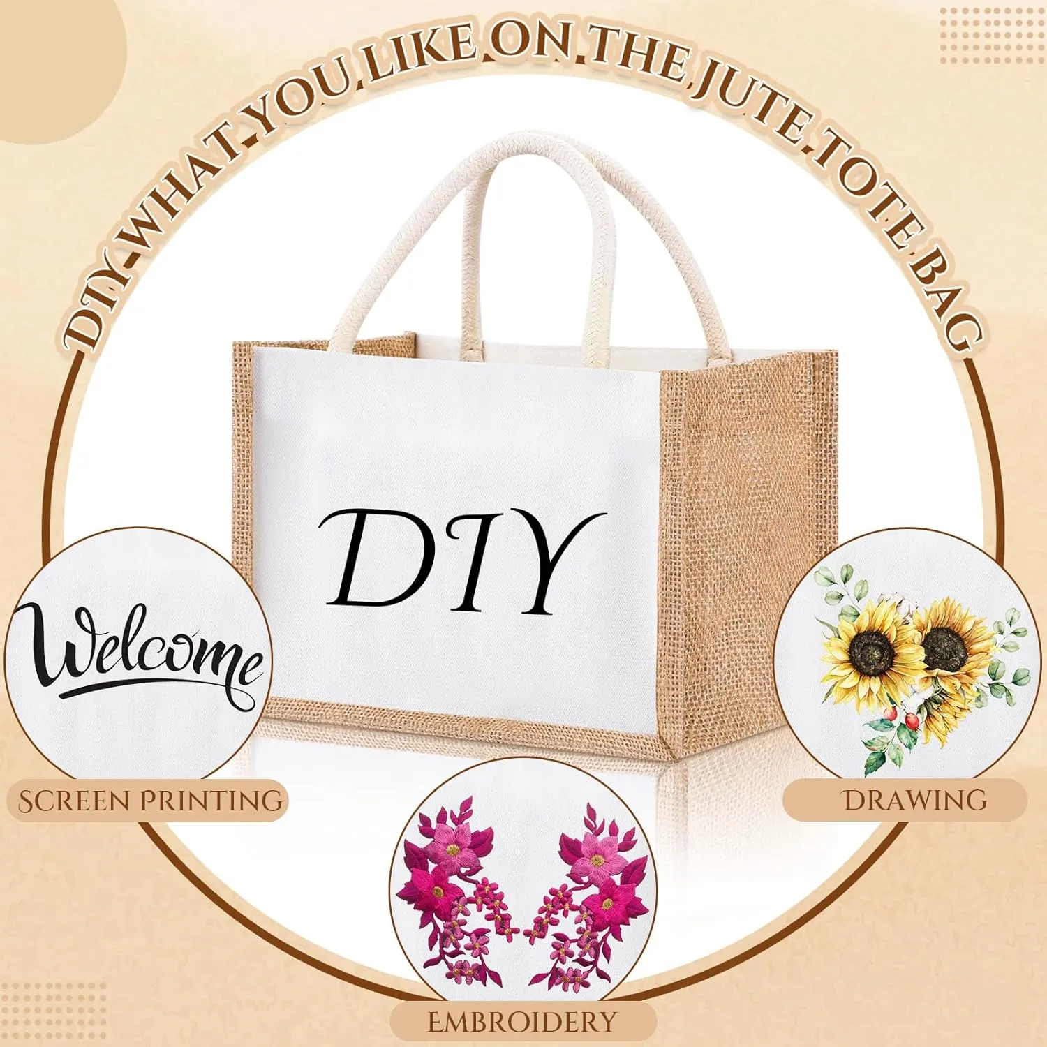 Cunno 24 Pcs Burlap Tote Bag Mini Jute Reusable Waterproof Bag with Handles Small Blank Canvas for Wedding Beach DIY Gift(Elegant,9.06 x 6.3 x 5.12)