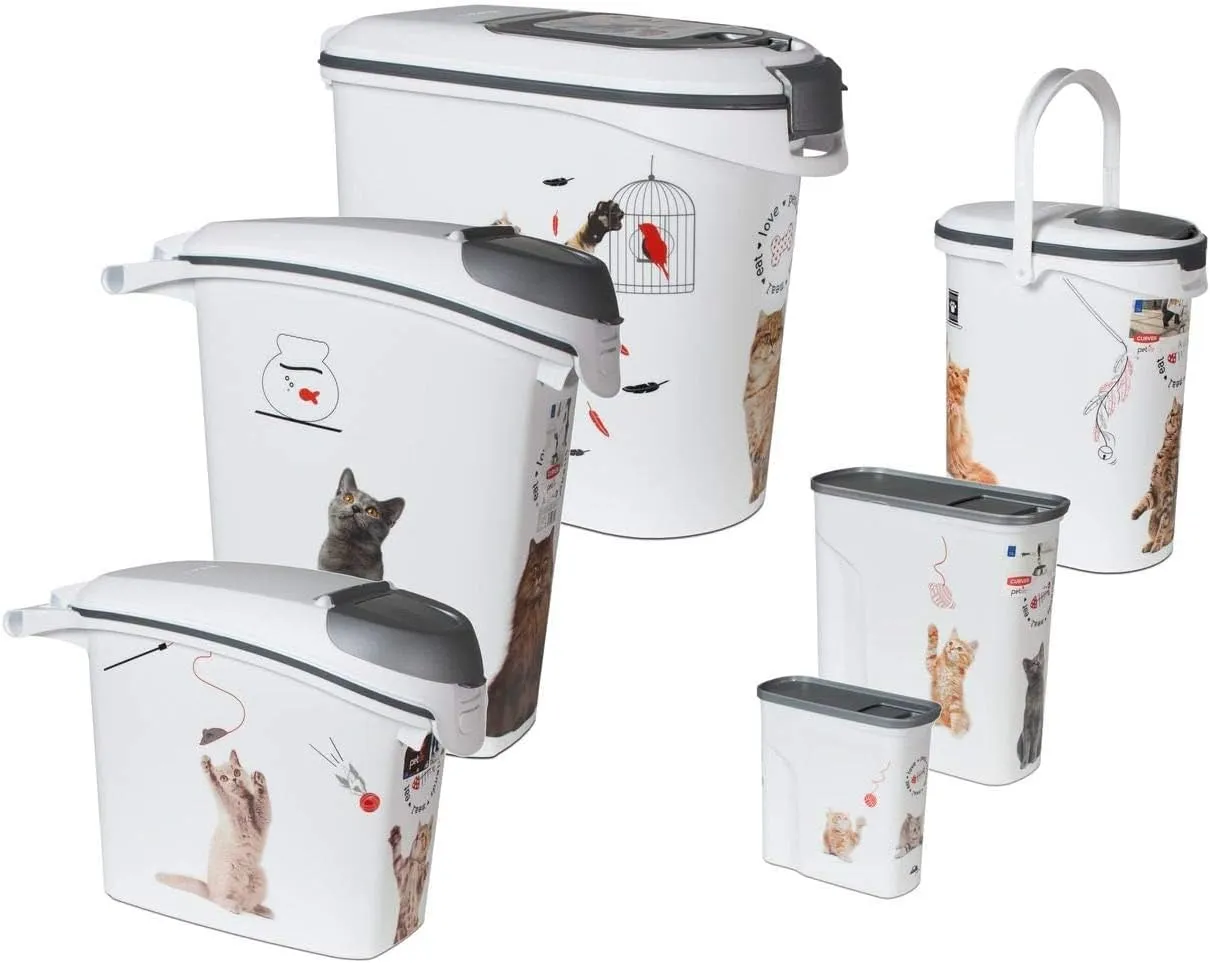 Curver Cat Food Container – 12 kg/35 L – Large Airtight Odour-Proof Storage for Cats Food – Container with Wheels and Handles for Displacement – 28 x 49 x 43 cm – White