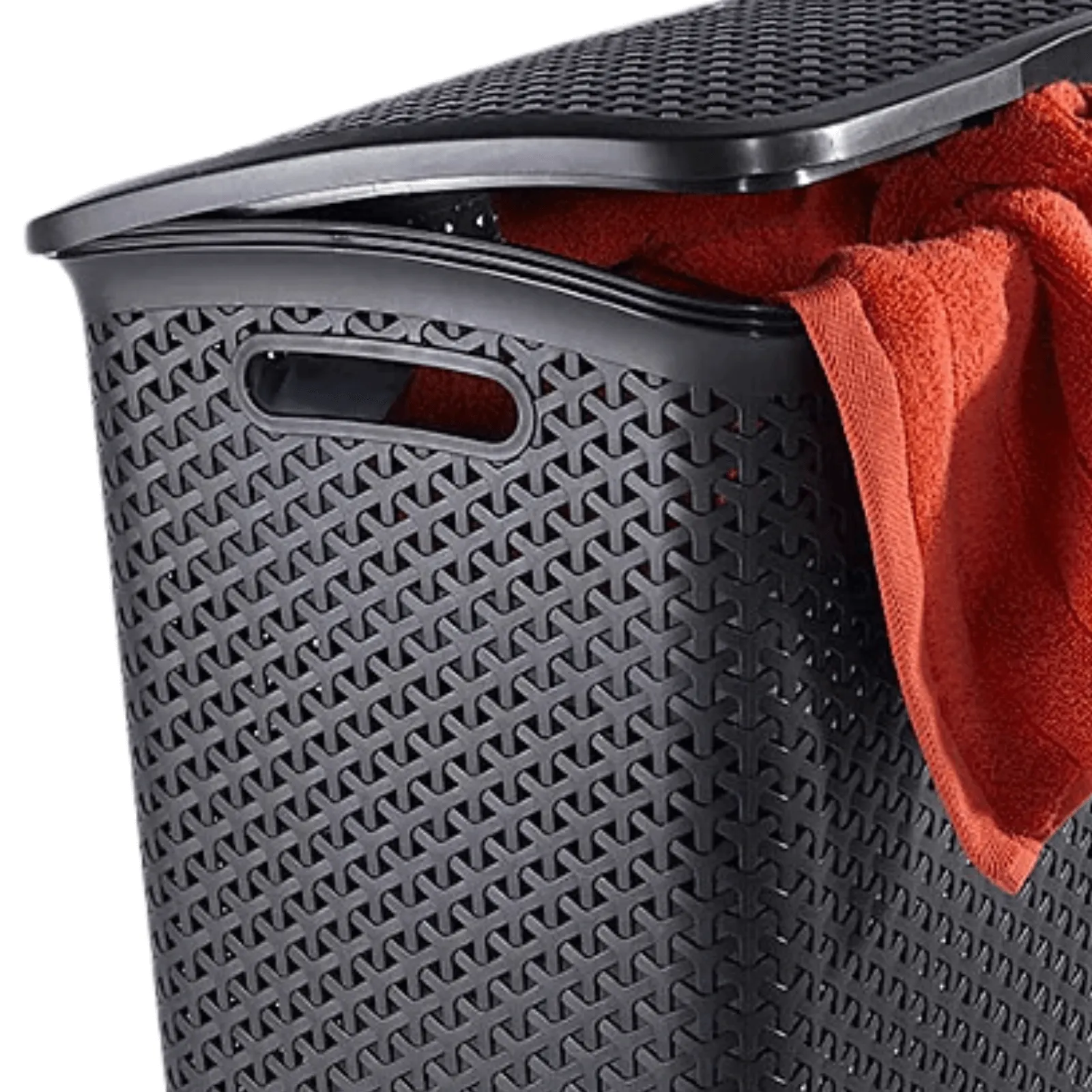 Curver My Style Rattan Effect Plastic Laundry Hamper Basket Lid 55L