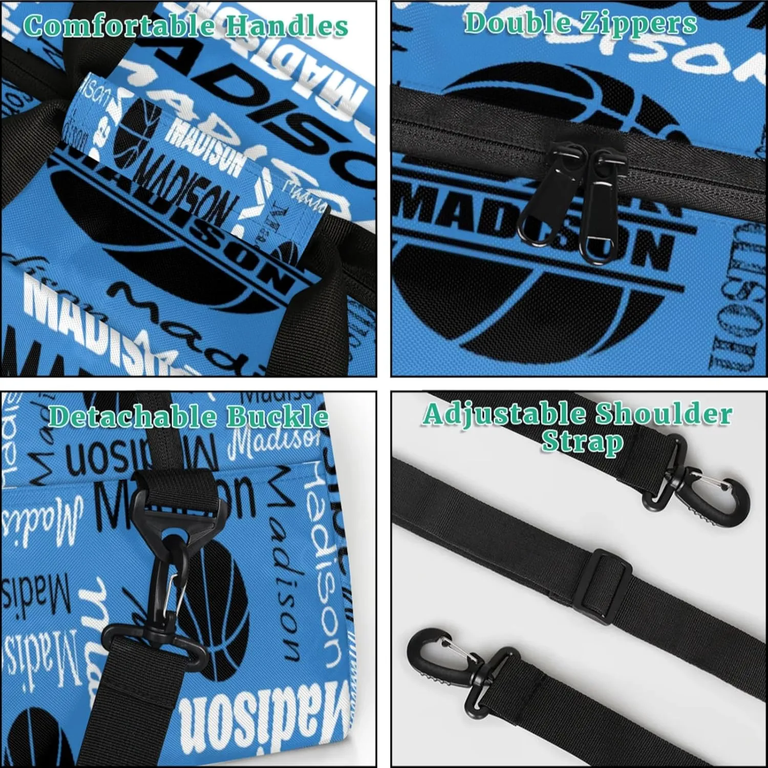 Custom Basketball Bags Gym Duffel Bag for Men, Personalized Name Travel Sport Bags Customized Balls Weekender Bag, Blue