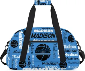 Custom Basketball Bags Gym Duffel Bag for Men, Personalized Name Travel Sport Bags Customized Balls Weekender Bag, Blue