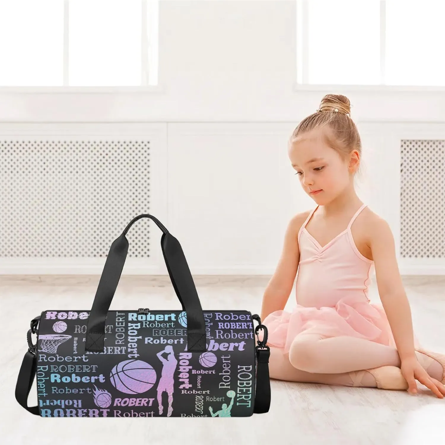 Custom Basketball Sport Bags Personalized Sports Gym Bag with Name Overnight Weekender Duffel Bag Customized Gifts for Women Men, Gradient Blue Purple
