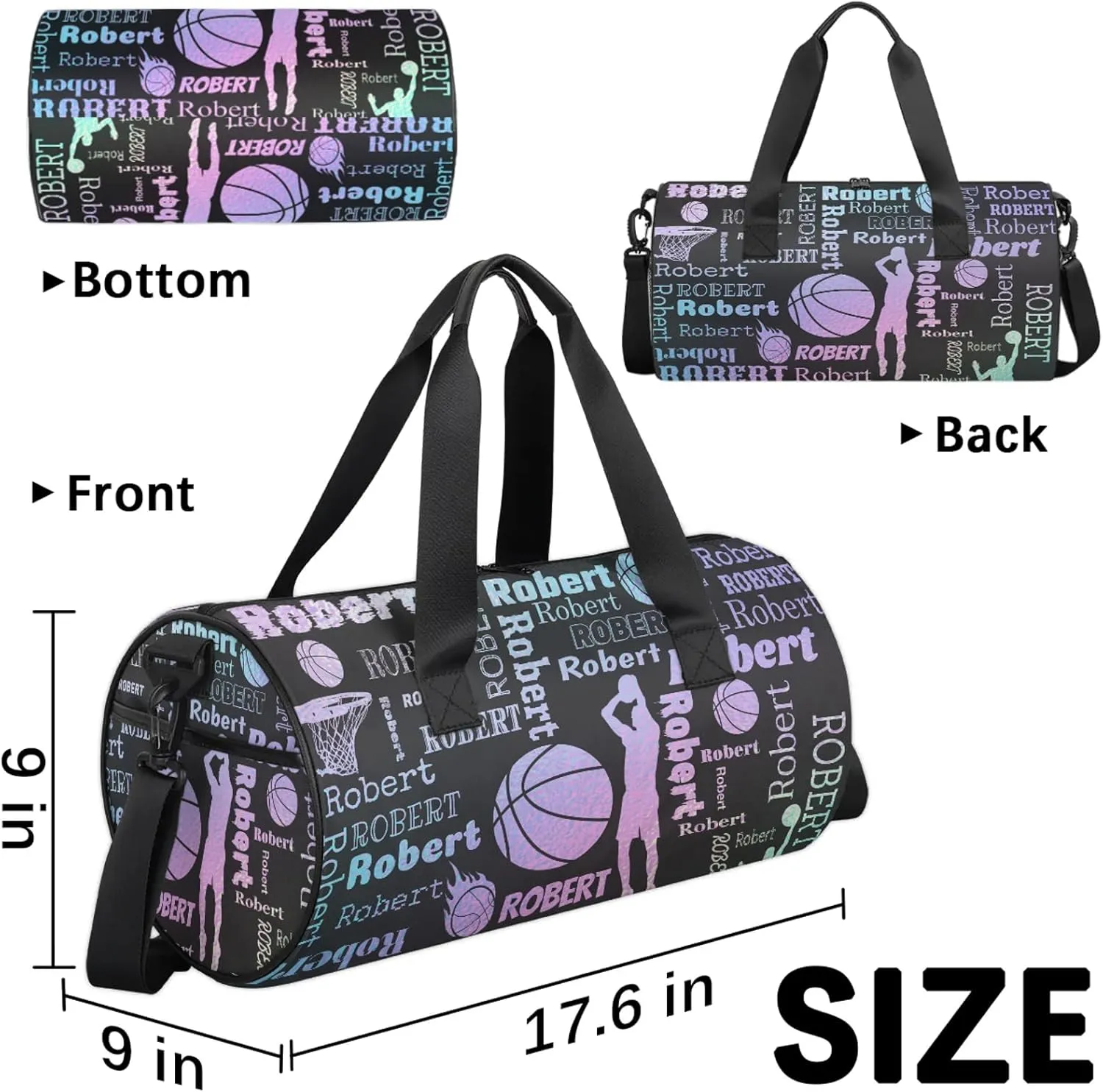 Custom Basketball Sport Bags Personalized Sports Gym Bag with Name Overnight Weekender Duffel Bag Customized Gifts for Women Men, Gradient Blue Purple