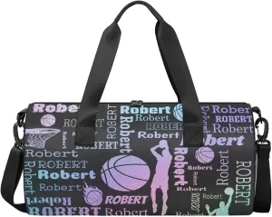 Custom Basketball Sport Bags Personalized Sports Gym Bag with Name Overnight Weekender Duffel Bag Customized Gifts for Women Men, Gradient Blue Purple