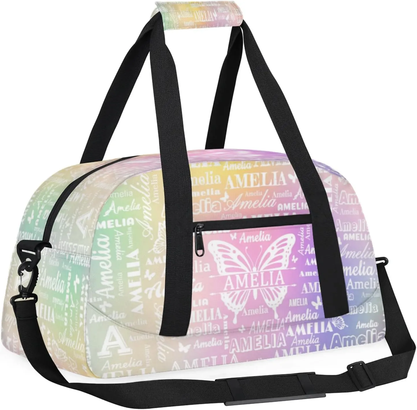 Custom Sports Duffel Bags with Name, Butterfly Personalized Gym Bag Customized Travel Duffle Bag Overnight Carry-On Bag Weekender Bags, Colourful Prints