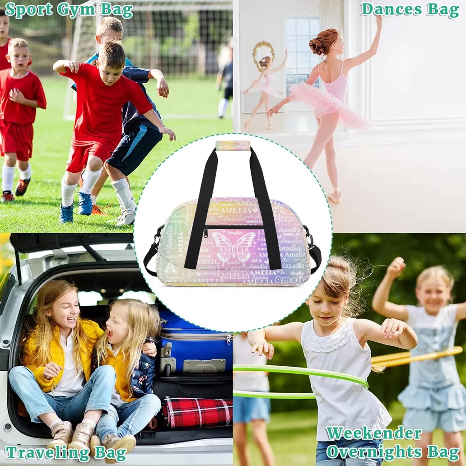 Custom Sports Duffel Bags with Name, Butterfly Personalized Gym Bag Customized Travel Duffle Bag Overnight Carry-On Bag Weekender Bags, Colourful Prints