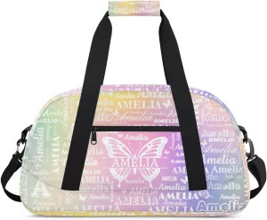 Custom Sports Duffel Bags with Name, Butterfly Personalized Gym Bag Customized Travel Duffle Bag Overnight Carry-On Bag Weekender Bags, Colourful Prints