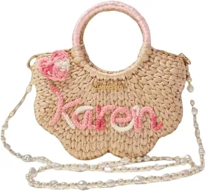 Customizable Letters Summer Hand-woven Straw Rattan Bag Beach Cloud Bag Vacation Handbag Top Handle Personalized Chic