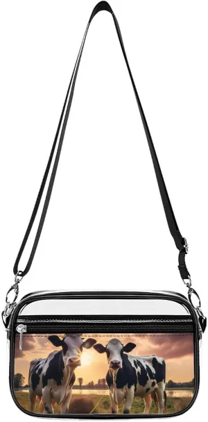 Cute Dairy Cows Clear Bag PVC Clear Crossbody Purse Bag Transparent Messenger Bag Shoulder Handbag