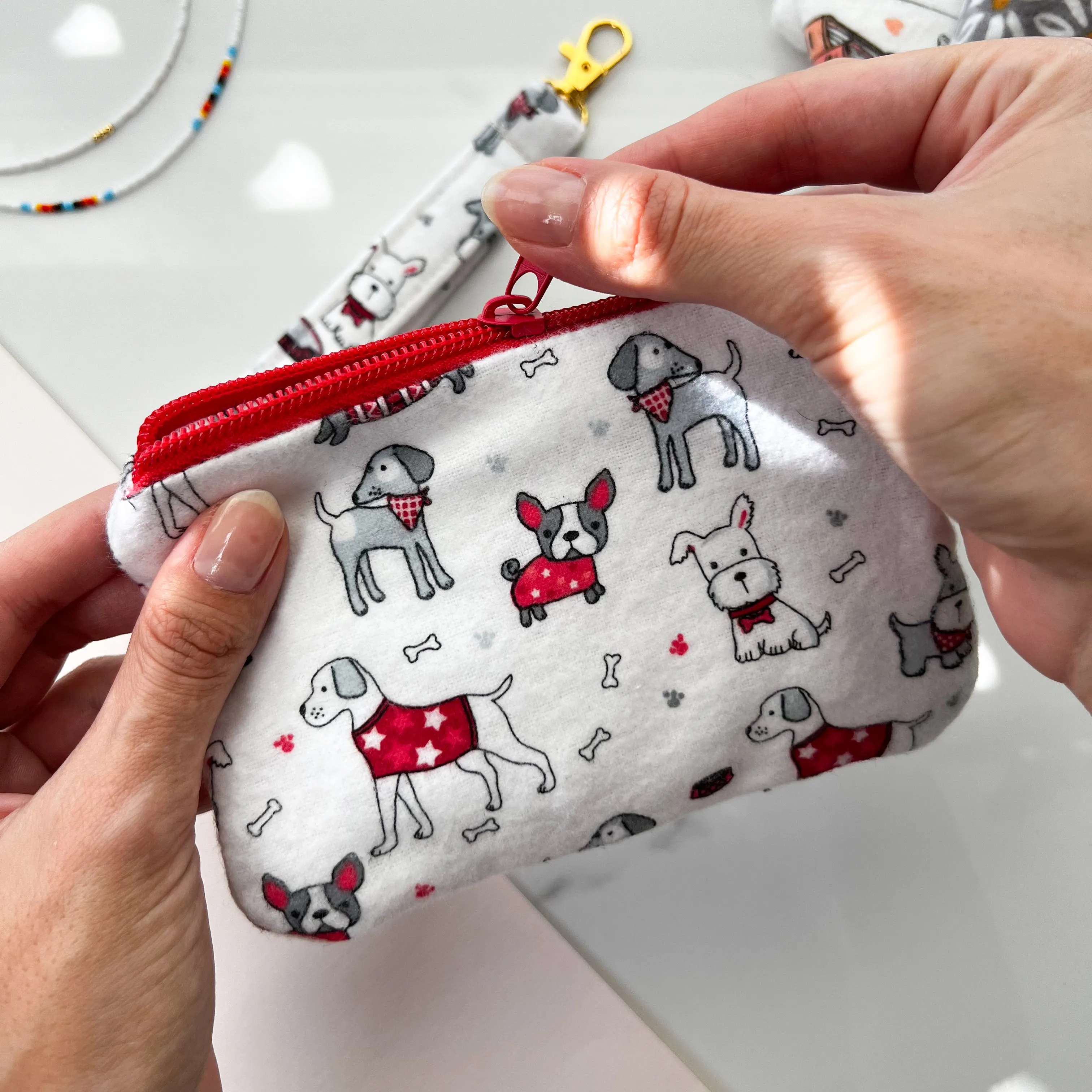 Cute Fabric Pouch with Wristlet, Handmade Coin Purse