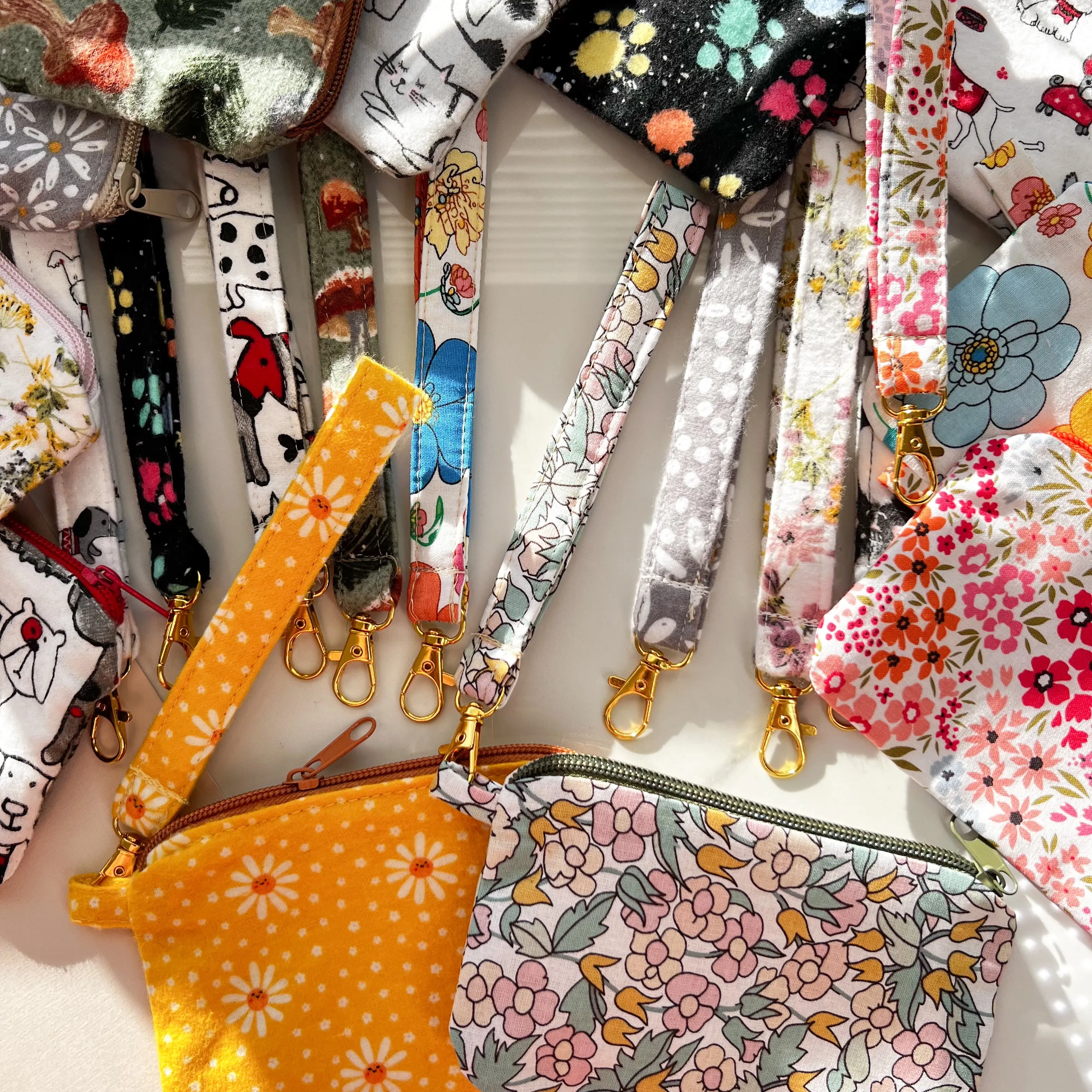 Cute Fabric Pouch with Wristlet, Handmade Coin Purse
