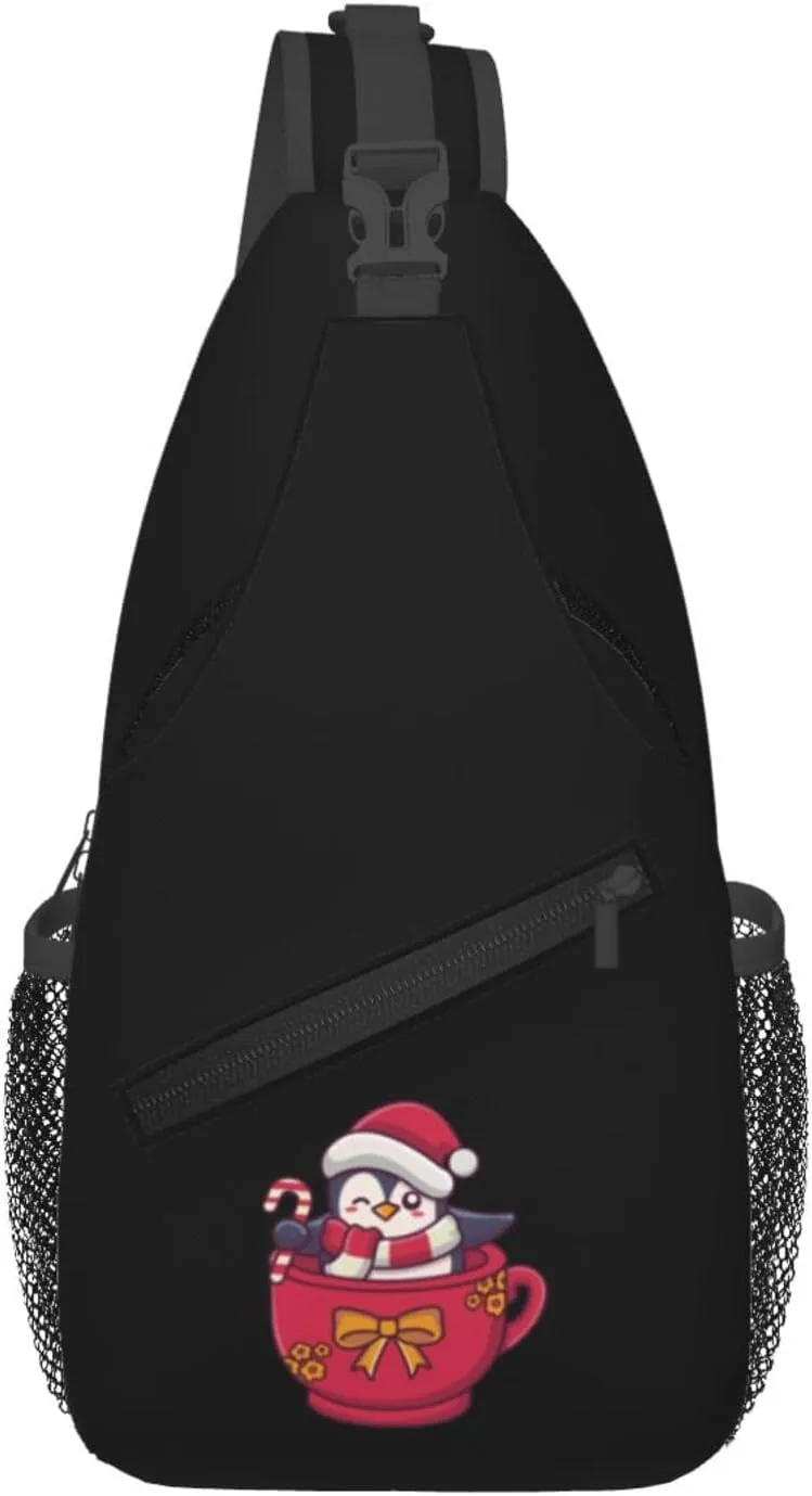 Cute Penguin Wearing A Santa Hat Crossbody Bags For Women Men Chest Backpack Gym Shoulder Bag Travel Outdoor Sports Casual Crossbody Bags