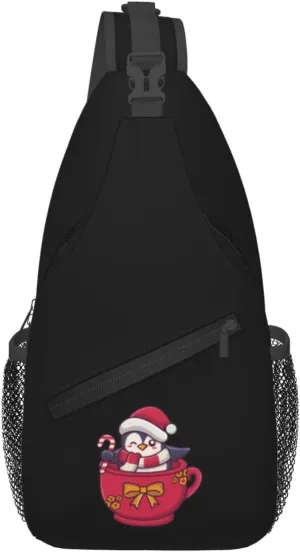 Cute Penguin Wearing A Santa Hat Crossbody Bags For Women Men Chest Backpack Gym Shoulder Bag Travel Outdoor Sports Casual Crossbody Bags