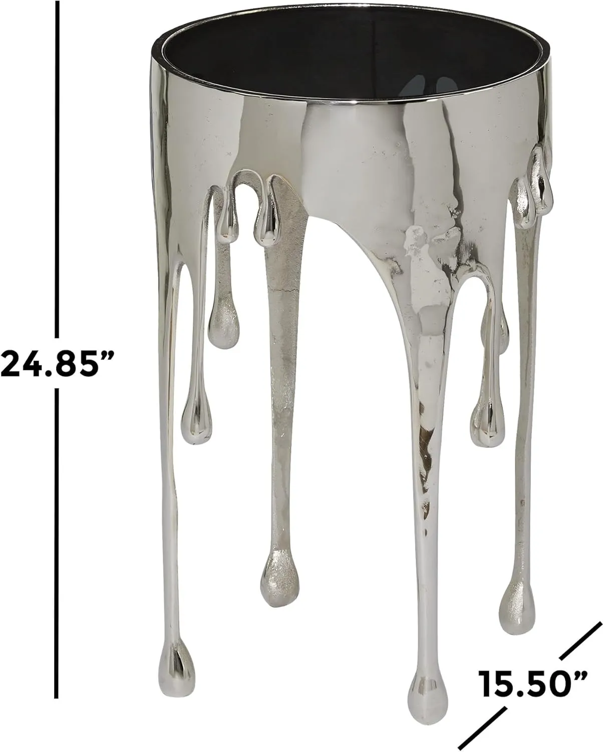 Deco 79 Aluminum Metal Side End Accent Table Drip End Table with Melting Design and Shaded Glass Top, Side Table 16" x 16" x 25", Silver