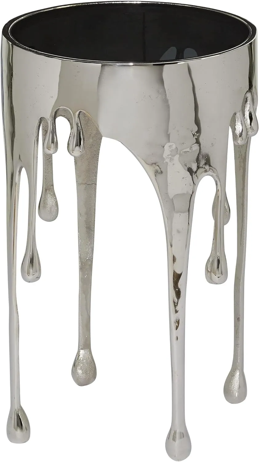 Deco 79 Aluminum Metal Side End Accent Table Drip End Table with Melting Design and Shaded Glass Top, Side Table 16" x 16" x 25", Silver