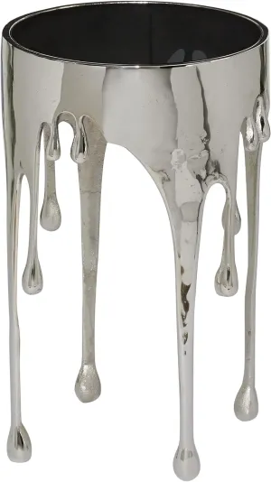 Deco 79 Aluminum Metal Side End Accent Table Drip End Table with Melting Design and Shaded Glass Top, Side Table 16" x 16" x 25", Silver