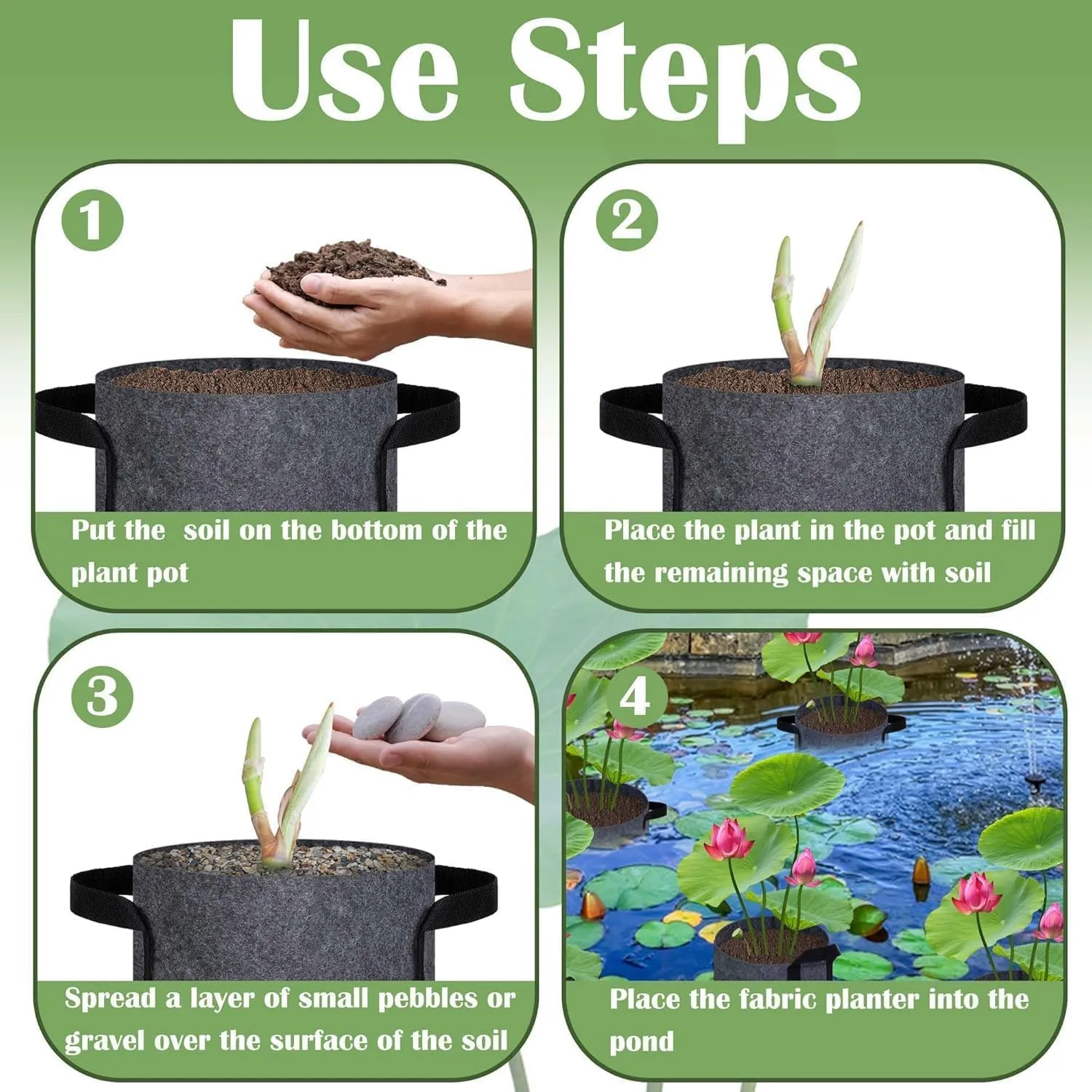 DECOHS 12 Pack Aquatic Plant Pots for Pond, Reusable Fabric Aquatic Plant Pots, Breathable Pond Plant Basket Grow Bags with Handles for Aquatic Plants, Bog Plant, Water Lily, Lotus, Flower (1 Gallon)