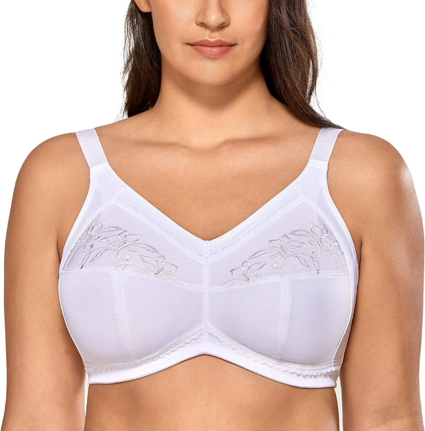 DELIMIRA Women's Mastectomy Pockets Wireless Post-Surgery Plus Size Cotton Sleep Bralette Bra