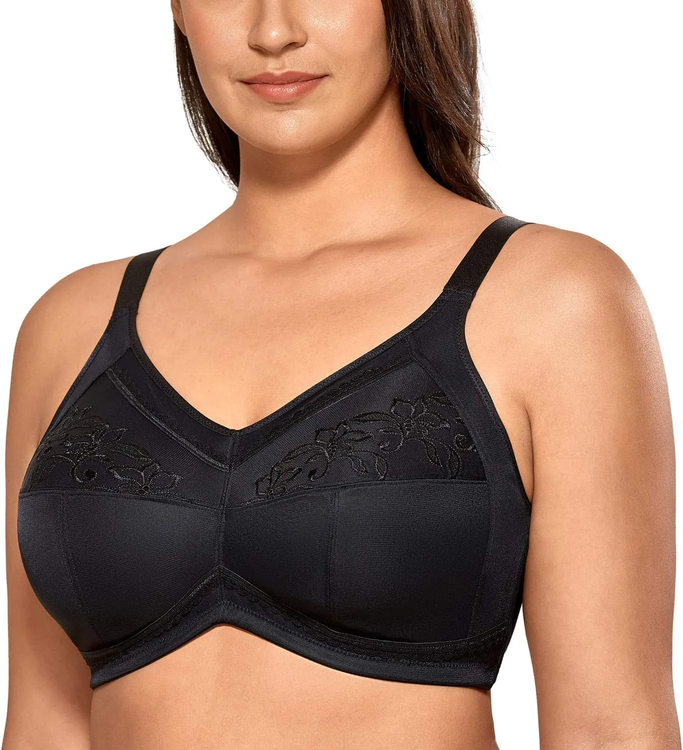 DELIMIRA Women's Mastectomy Pockets Wireless Post-Surgery Plus Size Cotton Sleep Bralette Bra
