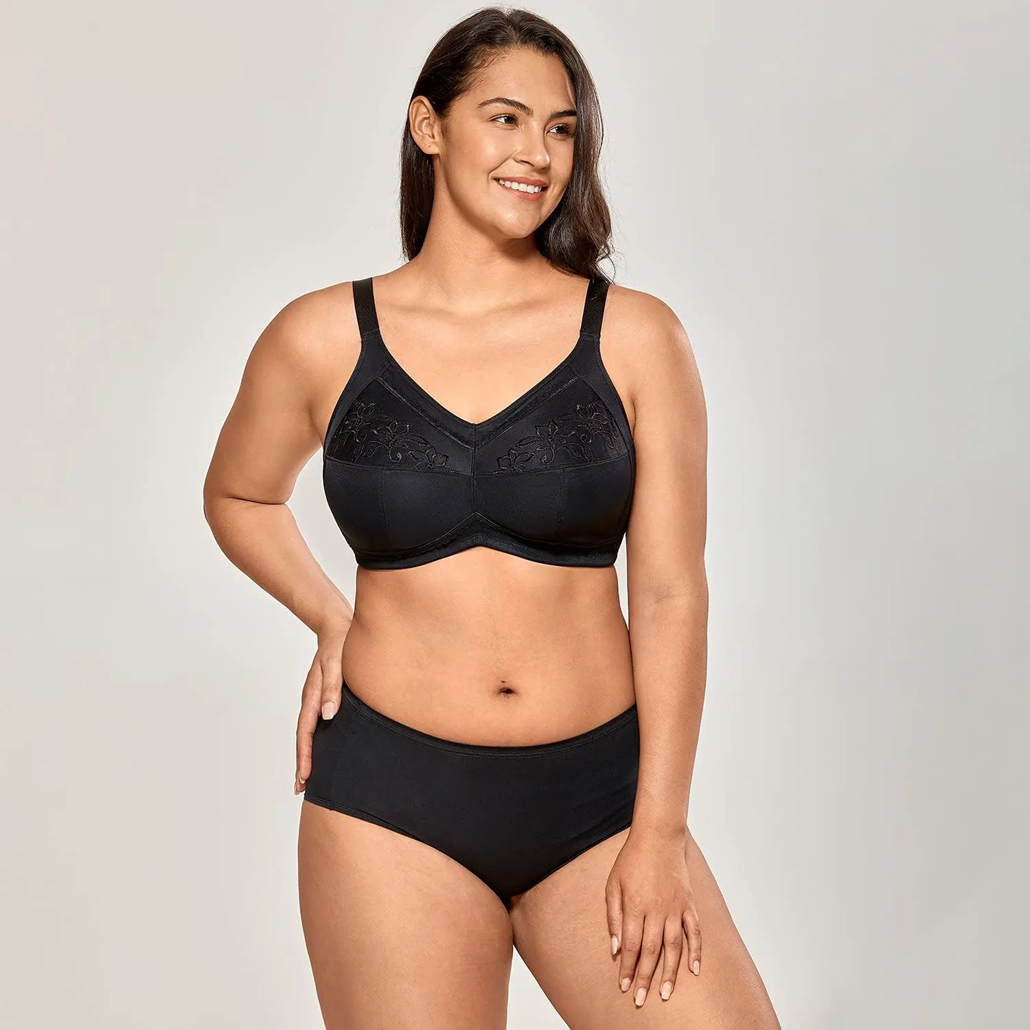 DELIMIRA Women's Mastectomy Pockets Wireless Post-Surgery Plus Size Cotton Sleep Bralette Bra