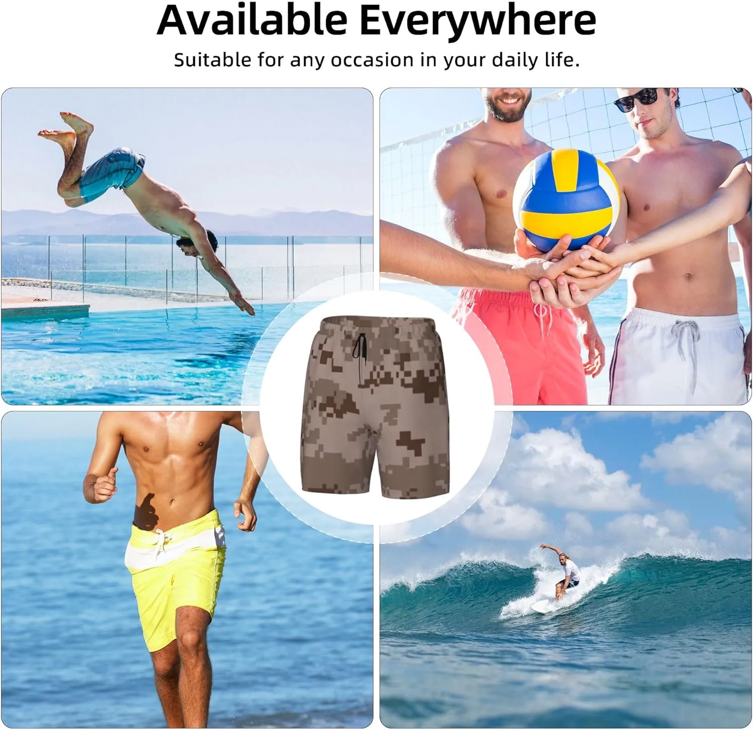 Desert Army Camouflage Mens Double Layer Swim Trunks Summer Casual Board Shorts