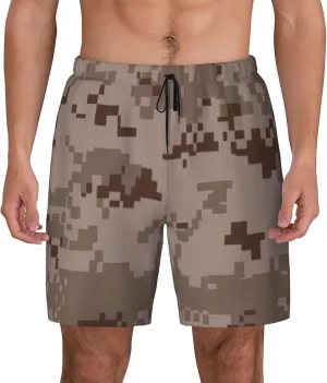 Desert Army Camouflage Mens Double Layer Swim Trunks Summer Casual Board Shorts