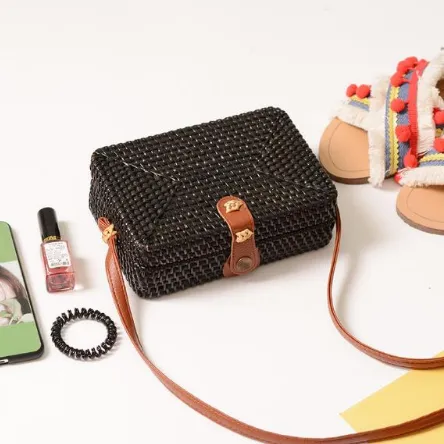 Dewi Square Rattan Mini Shoulder Bag - 2 Colors