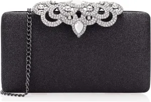 Dexmay Rhinestone Clutch Bag with Crystal Crown Clasp Women Evening Handbag Formal Party Purse