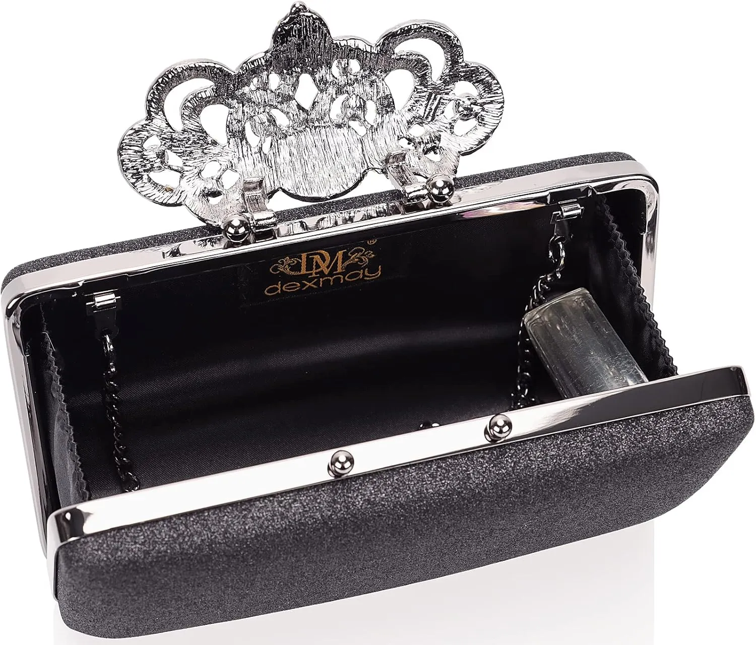Dexmay Rhinestone Clutch Bag with Crystal Crown Clasp Women Evening Handbag Formal Party Purse