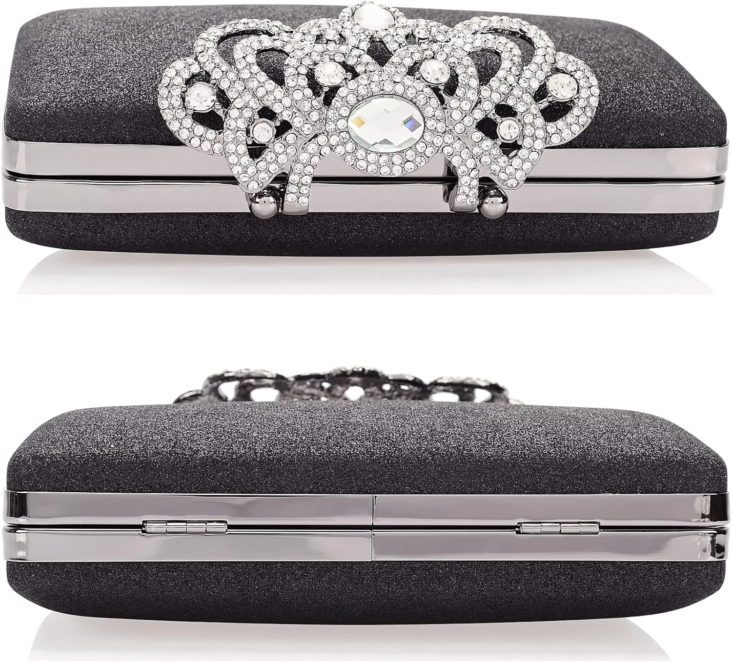 Dexmay Rhinestone Clutch Bag with Crystal Crown Clasp Women Evening Handbag Formal Party Purse