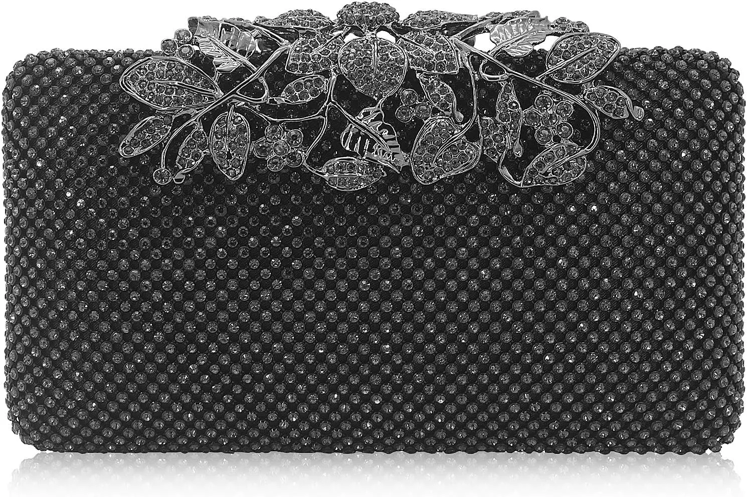 Dexmay Rhinestone Crystal Clutch Evening Bag with Flower Clasp Women Purse for Wedding Pewter
