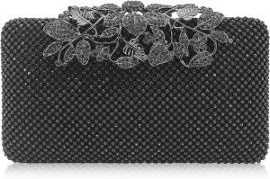 Dexmay Rhinestone Crystal Clutch Evening Bag with Flower Clasp Women Purse for Wedding Pewter