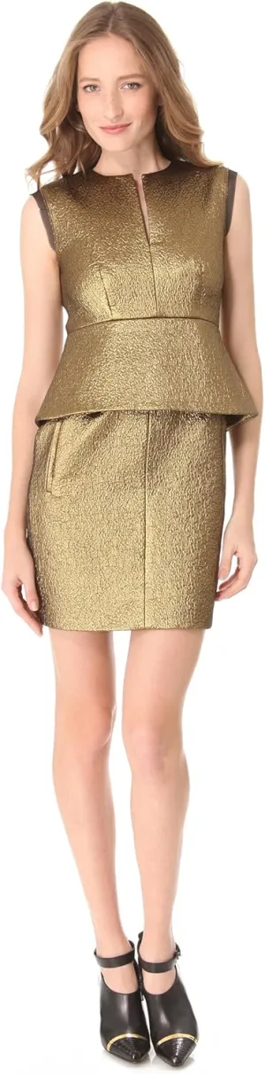 Diane von Furstenberg Women's Delian Clean Jacquard Dress, Gold, 6