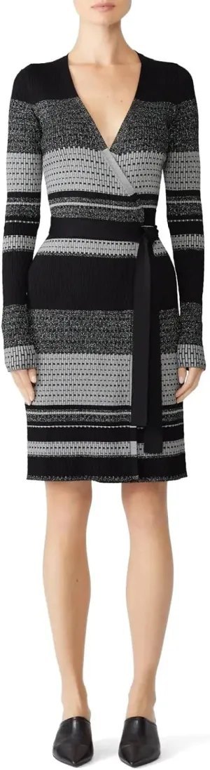 Diane von Furstenberg Women's Metallic Striped Wrap Dress