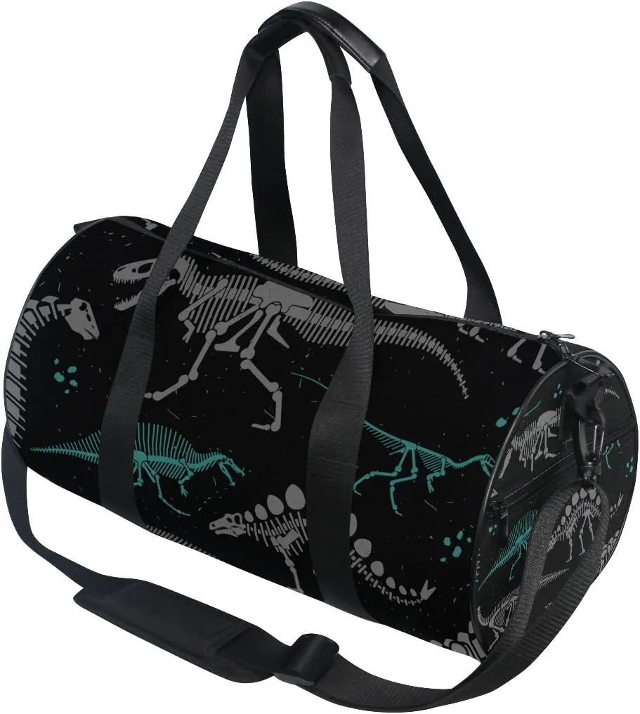 Dinosaur Duffel Bag Black White Skeleton Sports Gym Bags for Men and Women
