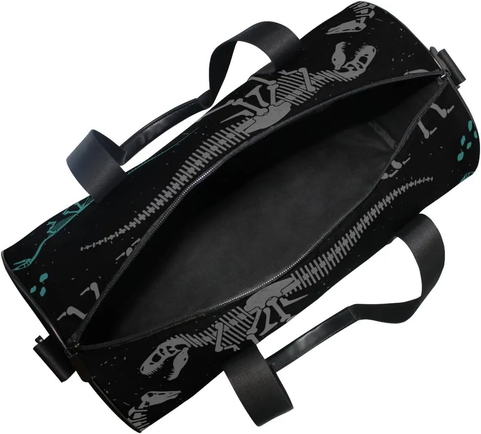 Dinosaur Duffel Bag Black White Skeleton Sports Gym Bags for Men and Women