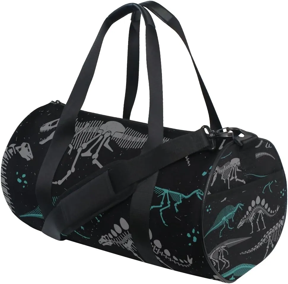 Dinosaur Duffel Bag Black White Skeleton Sports Gym Bags for Men and Women