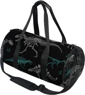 Dinosaur Duffel Bag Black White Skeleton Sports Gym Bags for Men and Women