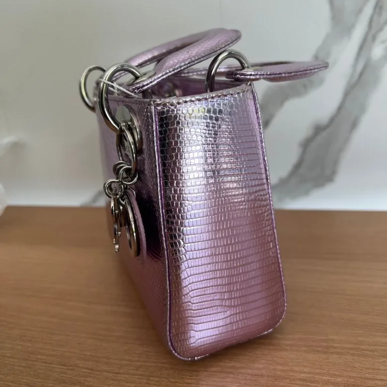 Dior Lady Dior Mini Bag in Metallic Pink Leather