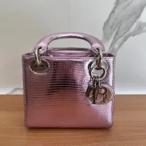 Dior Lady Dior Mini Bag in Metallic Pink Leather