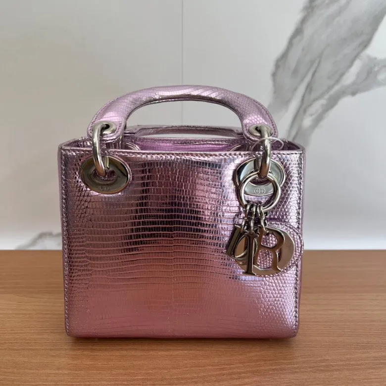 Dior Lady Dior Mini Bag in Metallic Pink Leather