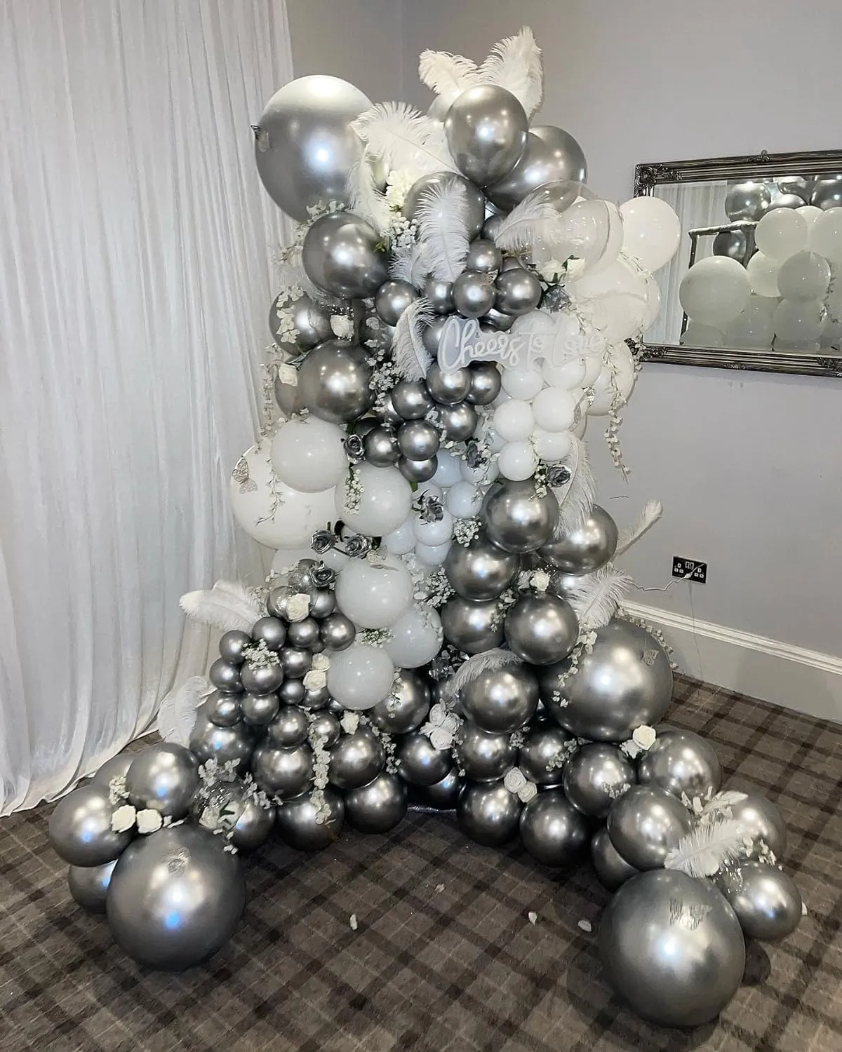 Disco Ball Arch Kit - White & Silver Balloons, Metallic Mirror Balls, Confetti for Disco Party Decor