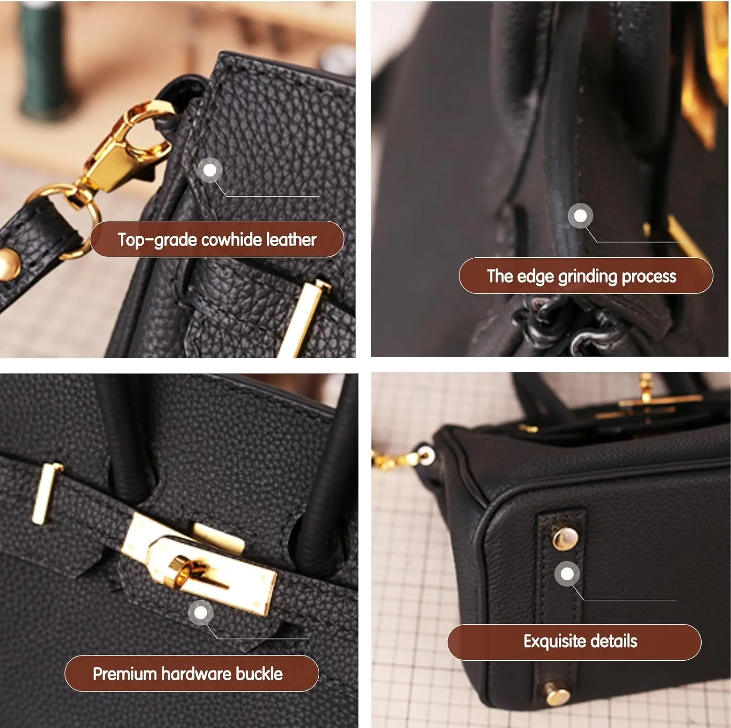 DIY Full-Grain Leather Crossbody Bag Kit, Personalized Designer Handbag for Women, Perfect Holiday Gift, Handmade Shoulder Bag Sewing Kit for Ladies. (Brown)