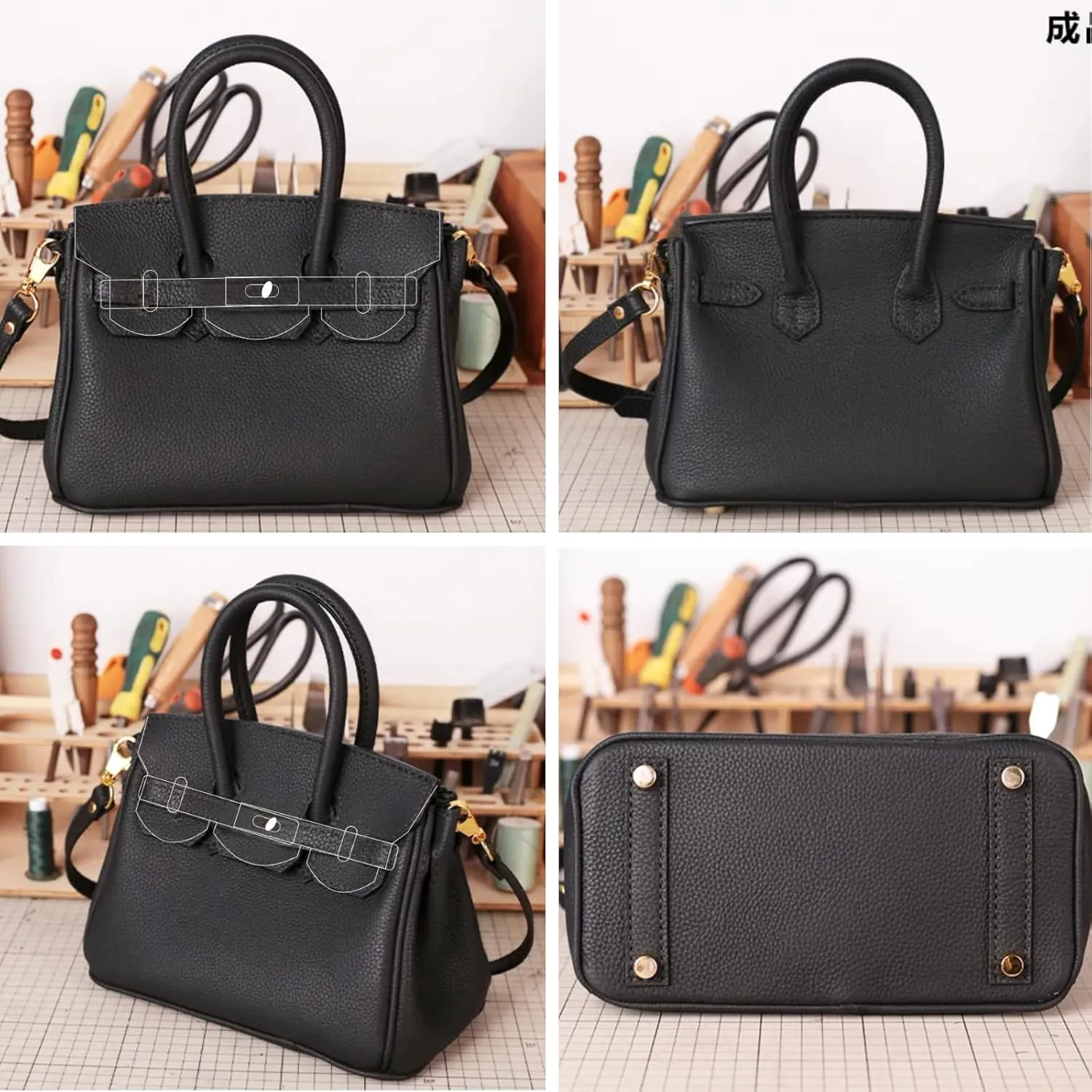 DIY Full-Grain Leather Crossbody Bag Kit, Personalized Designer Handbag for Women, Perfect Holiday Gift, Handmade Shoulder Bag Sewing Kit for Ladies. (Brown)