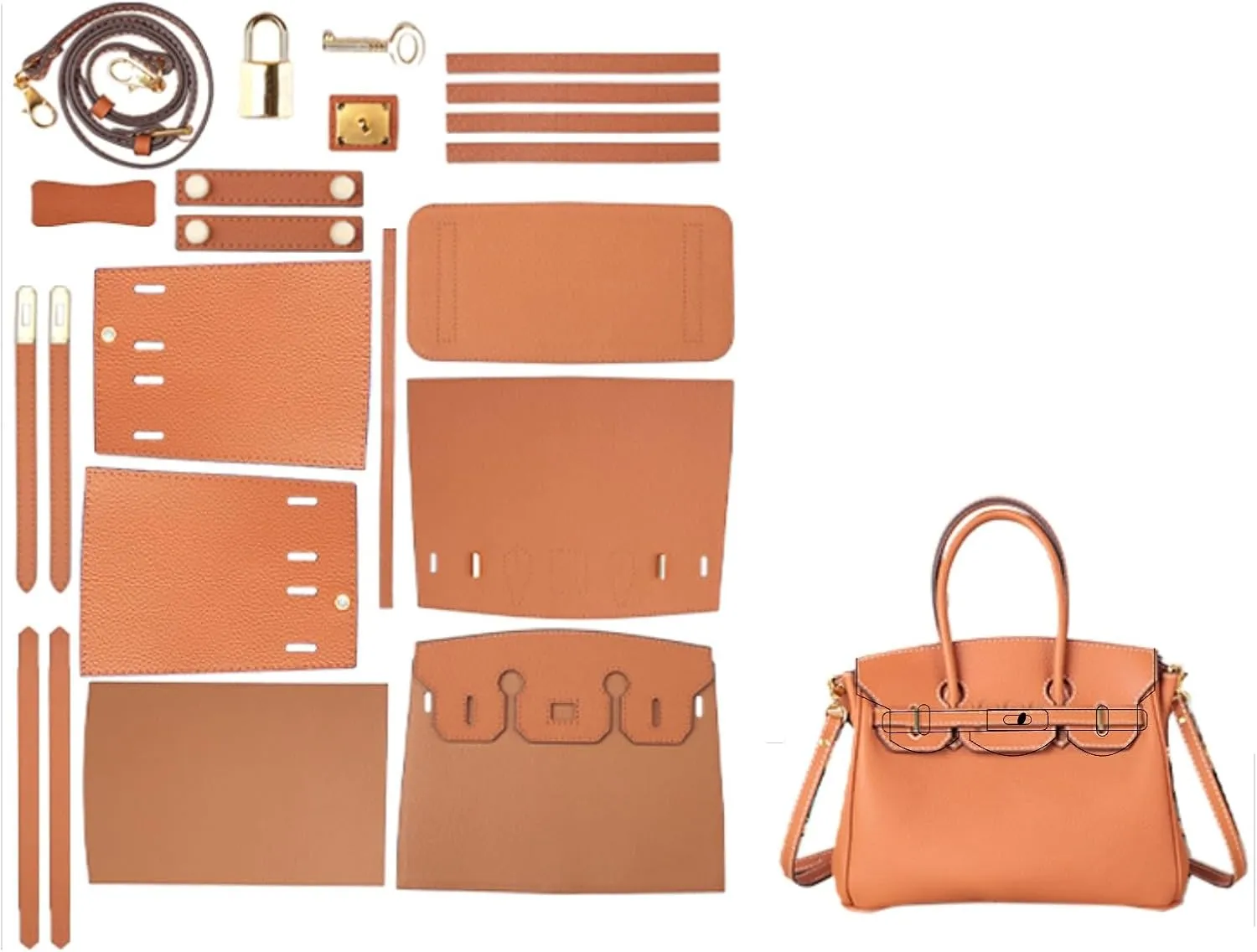 DIY Full-Grain Leather Crossbody Bag Kit, Personalized Designer Handbag for Women, Perfect Holiday Gift, Handmade Shoulder Bag Sewing Kit for Ladies. (Brown)